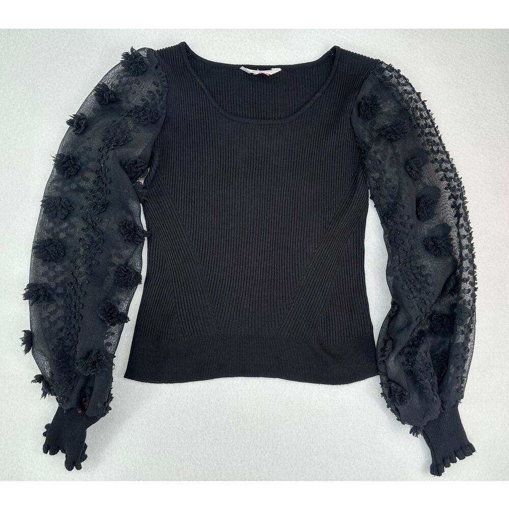 No Boundaries Black Long Sleeve Sweater with Sheer Sleeves Goth Party M (7-9)